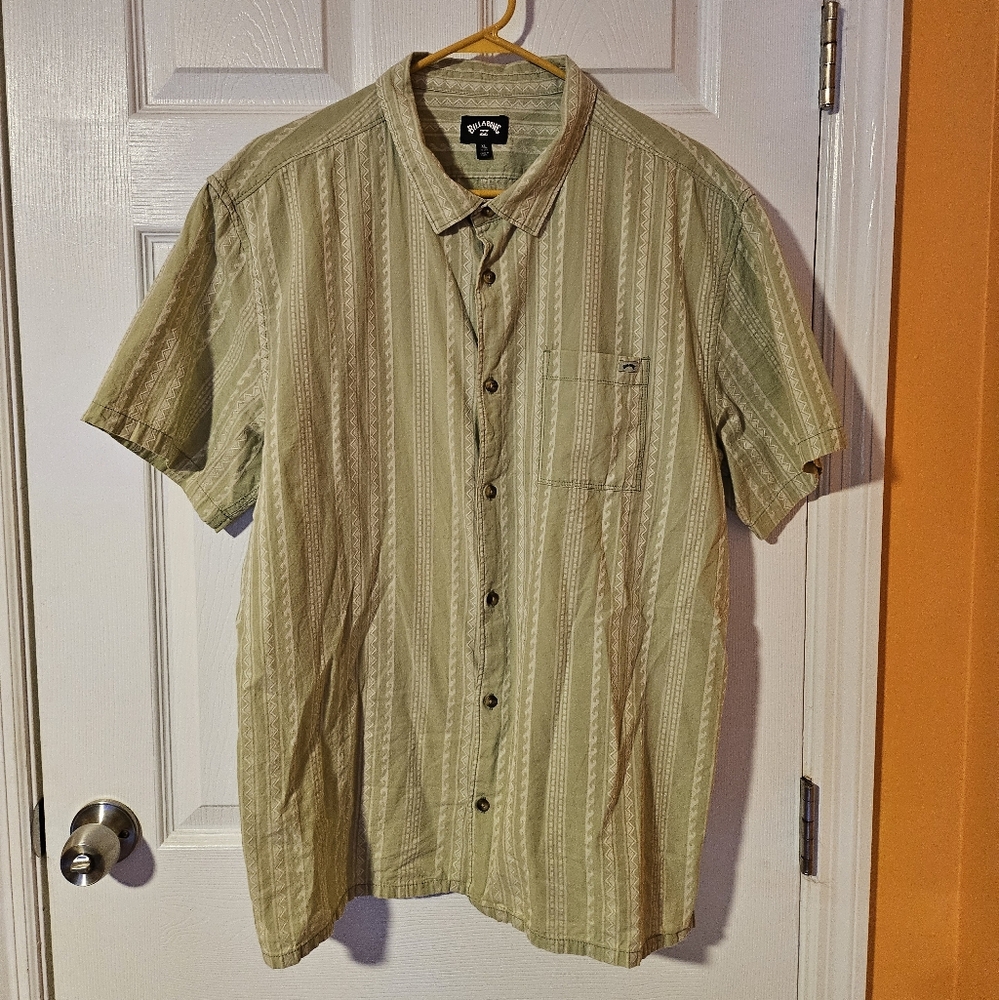 Billabong Olive Striped Men's Casual Shirt Size XL